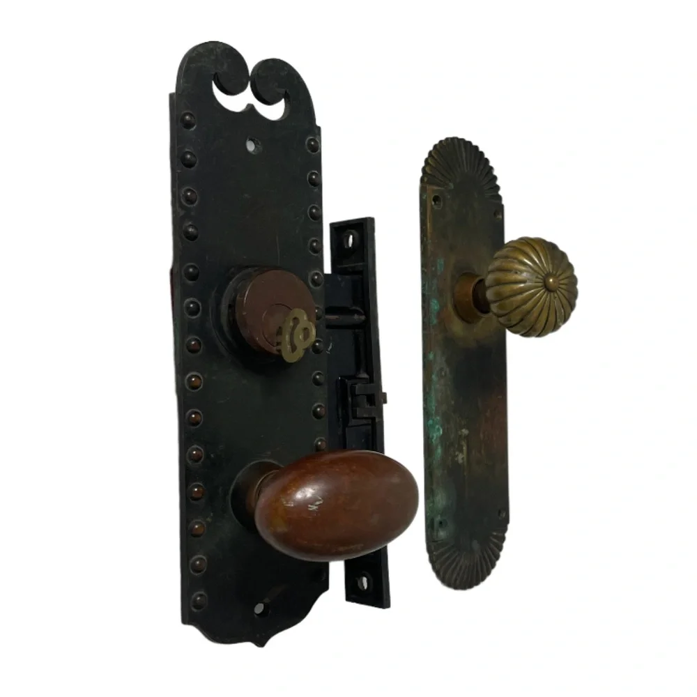 Vintage Door Knob Set Ornate Scrolled Brass Metal Frame Vintage Antique Hardware